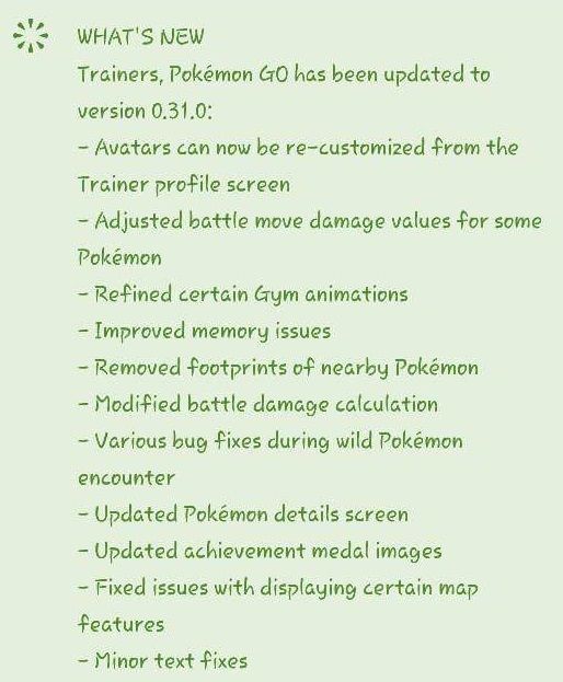 Pokemon Go update 0.31
